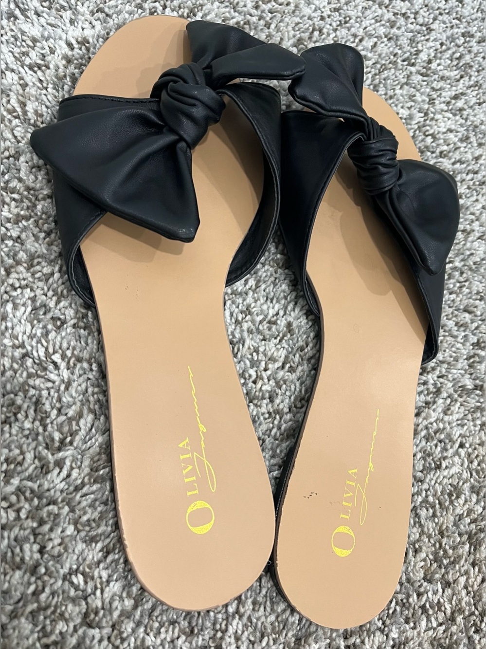 Forever 21 blush black bow slip on sandals